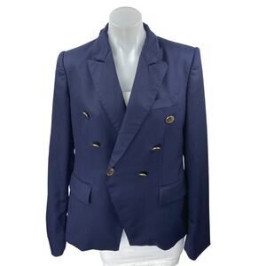 Stella McCartney Blue Gold Long Sleeve Double Breasted Blazer Coat Jacket Sz 14